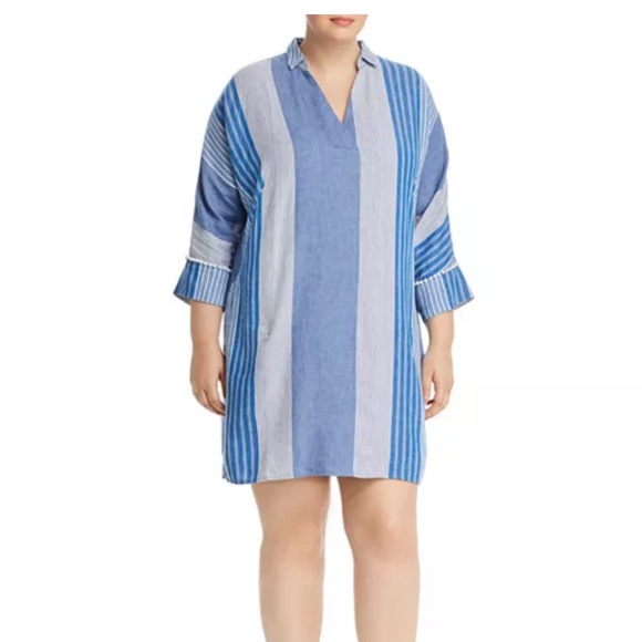 Nic +  Zoe Linen Tunic Striped Dress - 3X - Pockets! - Picture 11 of 12